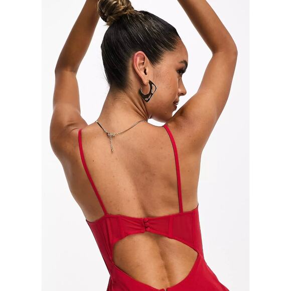 ASOS DESIGN Maxi Dress Women's 10 Ruched Bust Chiffon Paneled Corset A-Line NWT - Picture 10 of 11